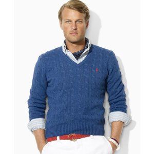 ralph lauren v neck cable sweater (mens)